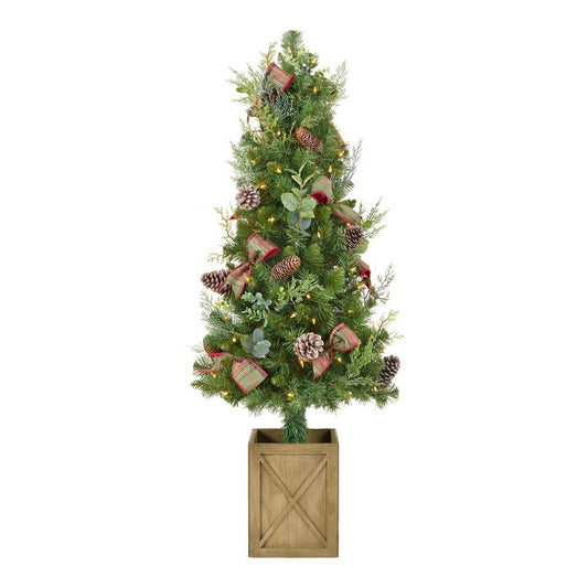 Home Accents Holiday 4.5 Foot Woodmoore Mixed Pine Potted Pre-Lit Tree (A2)