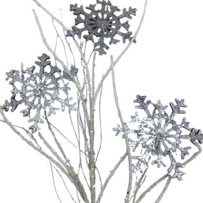 33 Inch Silver Glitter Snowflake Twig Spray