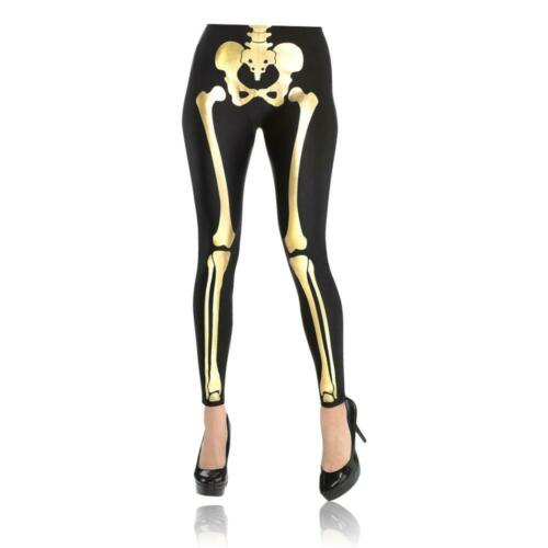 Womens Black And Gold Skeleton Leggings