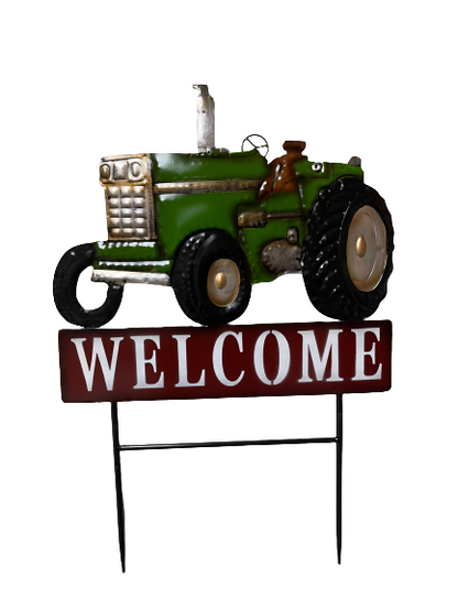 Green Tractor Welcome Yardstake