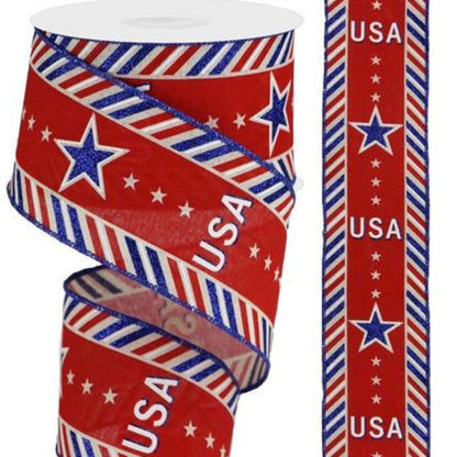 2.5 Inch By 10 Yard USA Ribbon With Diagonal Border Ribbon