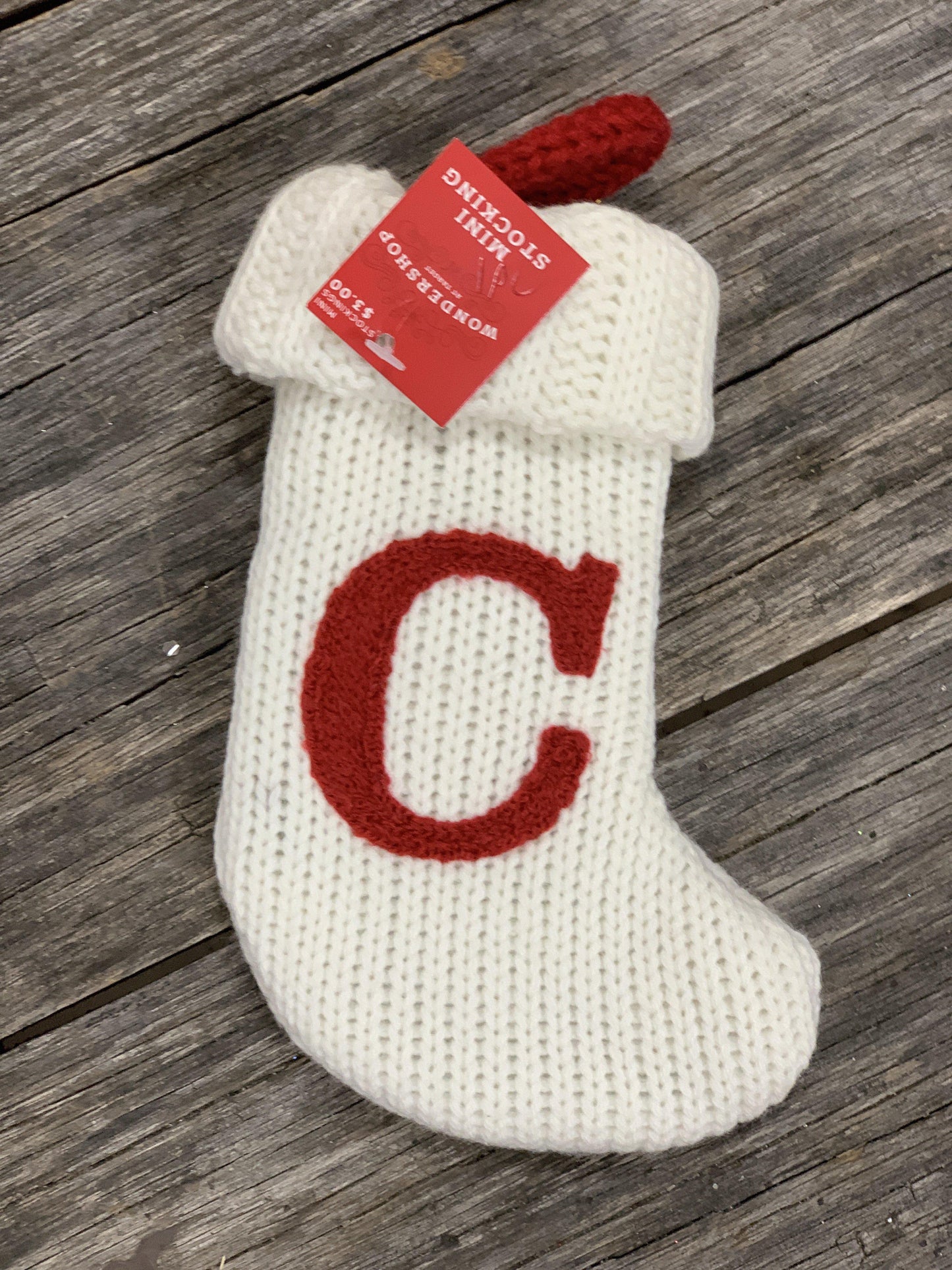 White Initial Mini Stocking 7"