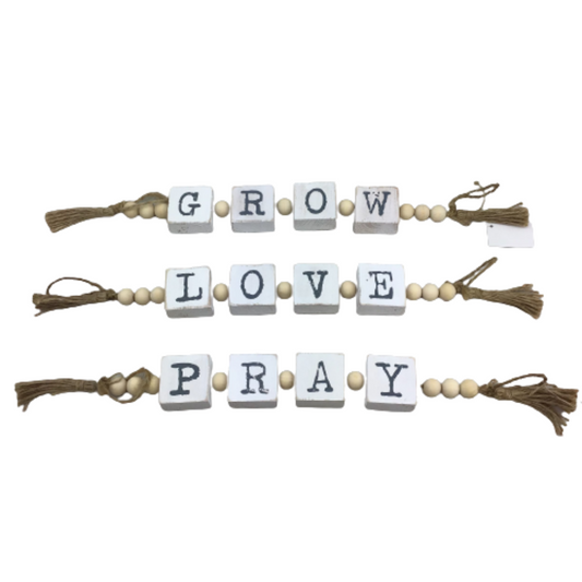 Wood Pray Love Grow Bead & Block 3 Styles
