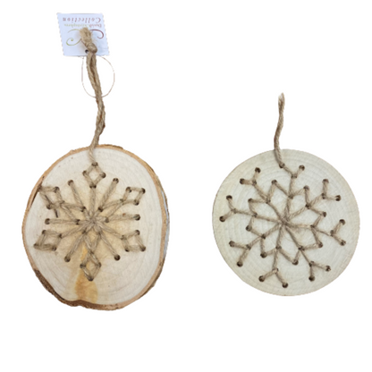 3.75" Wood Disc Snowflake Ornament 2 Styles